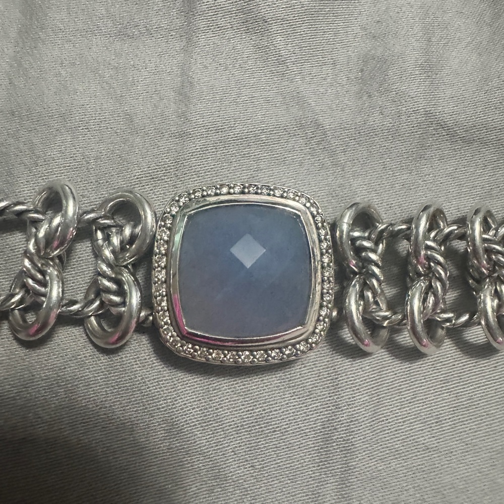 David Yurman Silver Bracelet with Blue Chalcedony and diamonds